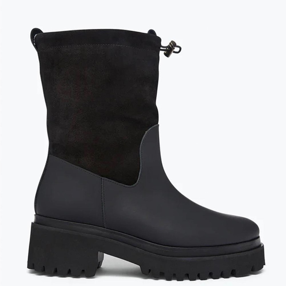Freda Salvador Blake Lug Sole Rain Boot in Black Suede Leather Combo - NWT